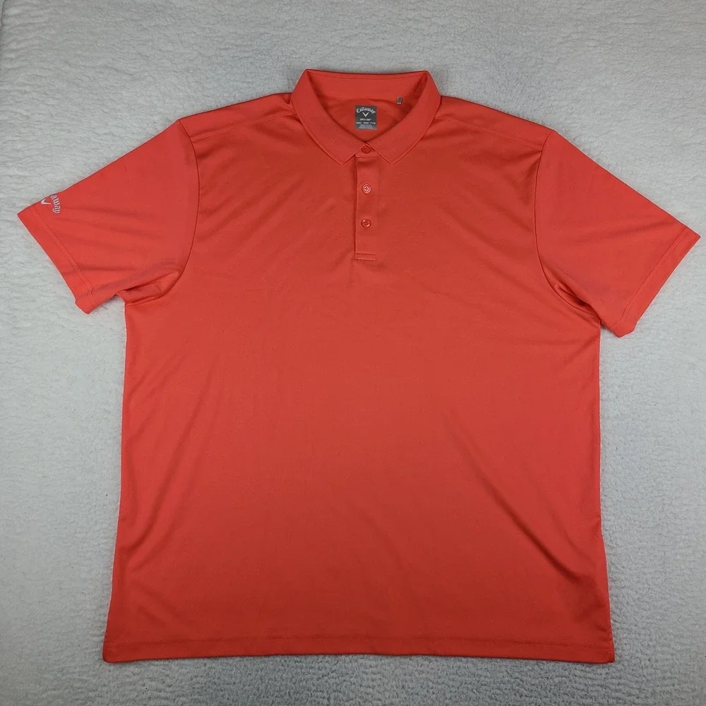Callaway Polo Shirt Mens 3XL XXXL Orange Solid Opti Dri Performance Short Sleeve